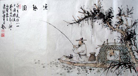 渔趣图(国画)
