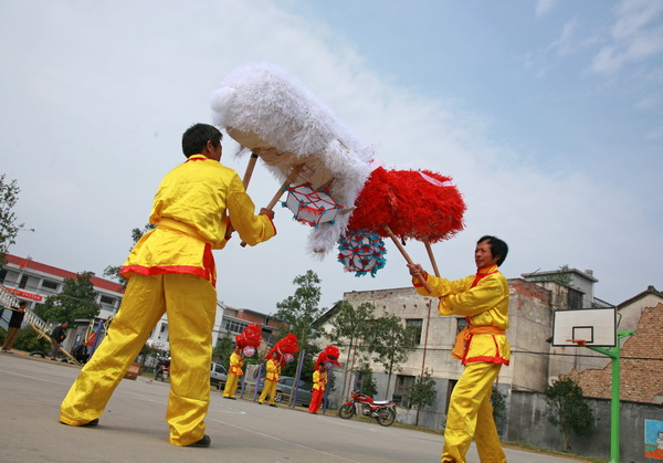 10月19日,开化县马金镇徐塘村村民在排练申报省级非遗保护项目狮象灯